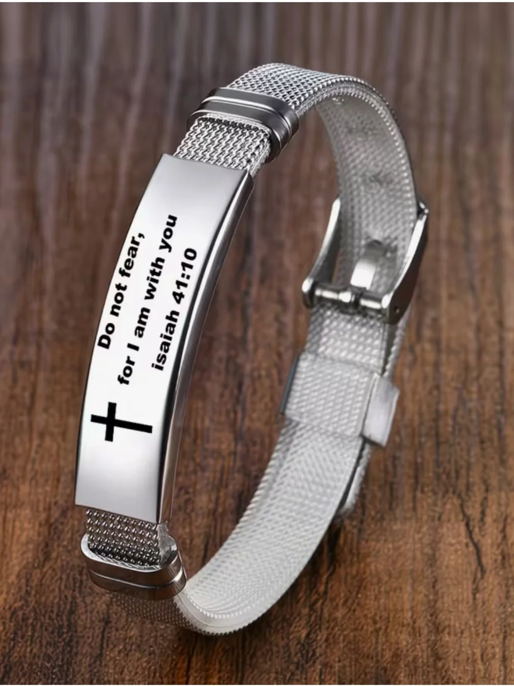 Silver Christian Scripture ID Bracelet - Isaiah 41:10